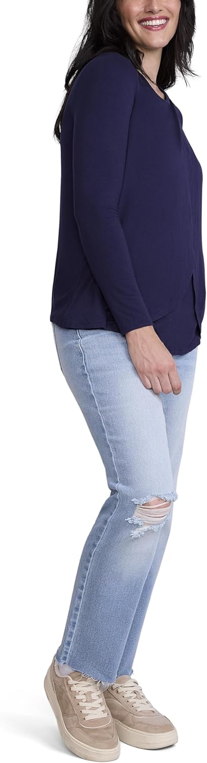 Motherhood Maternity Women's Long Sleeve Scoop Neck Tulip Nursing Tee Shirt for Breastfeeding with Easy Access