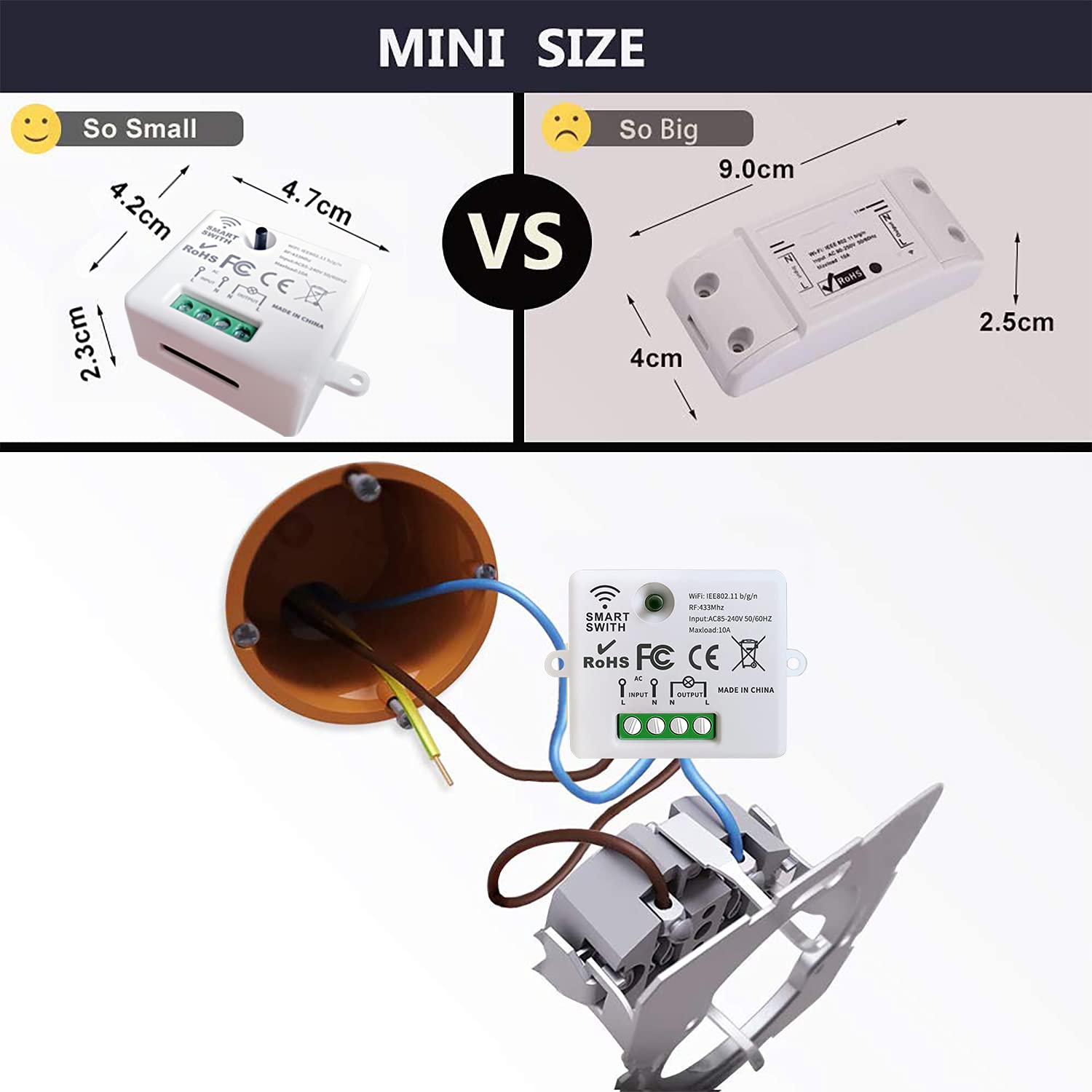DieseRC Mini interruttore WiFi wireless, telecomando relè RF 2500W 10A 2 ricevitori con 1 interruttore a parete wireless, controllo intelligente tramite telefono tramite APP Tuya, Alexa/Google Home