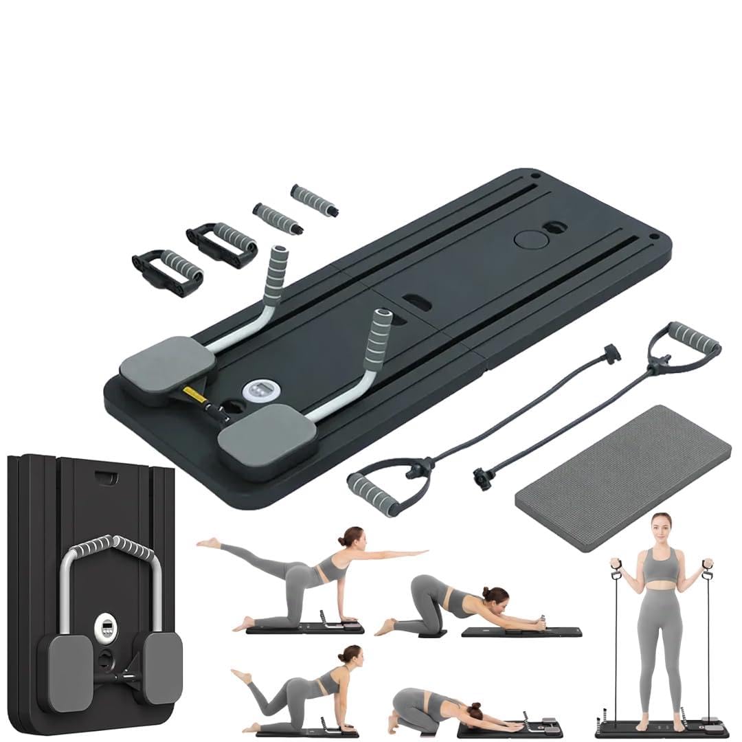 Çok Fonksiyonlu Egzersiz Aleti, Pilates Reformer, Direnç Bantlı, Ev Tipi Istasyon Tahtası, Zamanlayıcılı, Çorap Hediyeli, Siyah