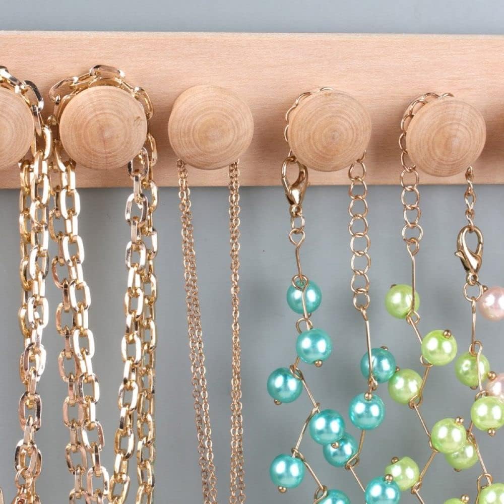 Hanging Jewelry Rack Wooden Wall Organizer With Round Ball Hooks For Holding Earring Bracelets Necklace Hair Accessories Display,Wood