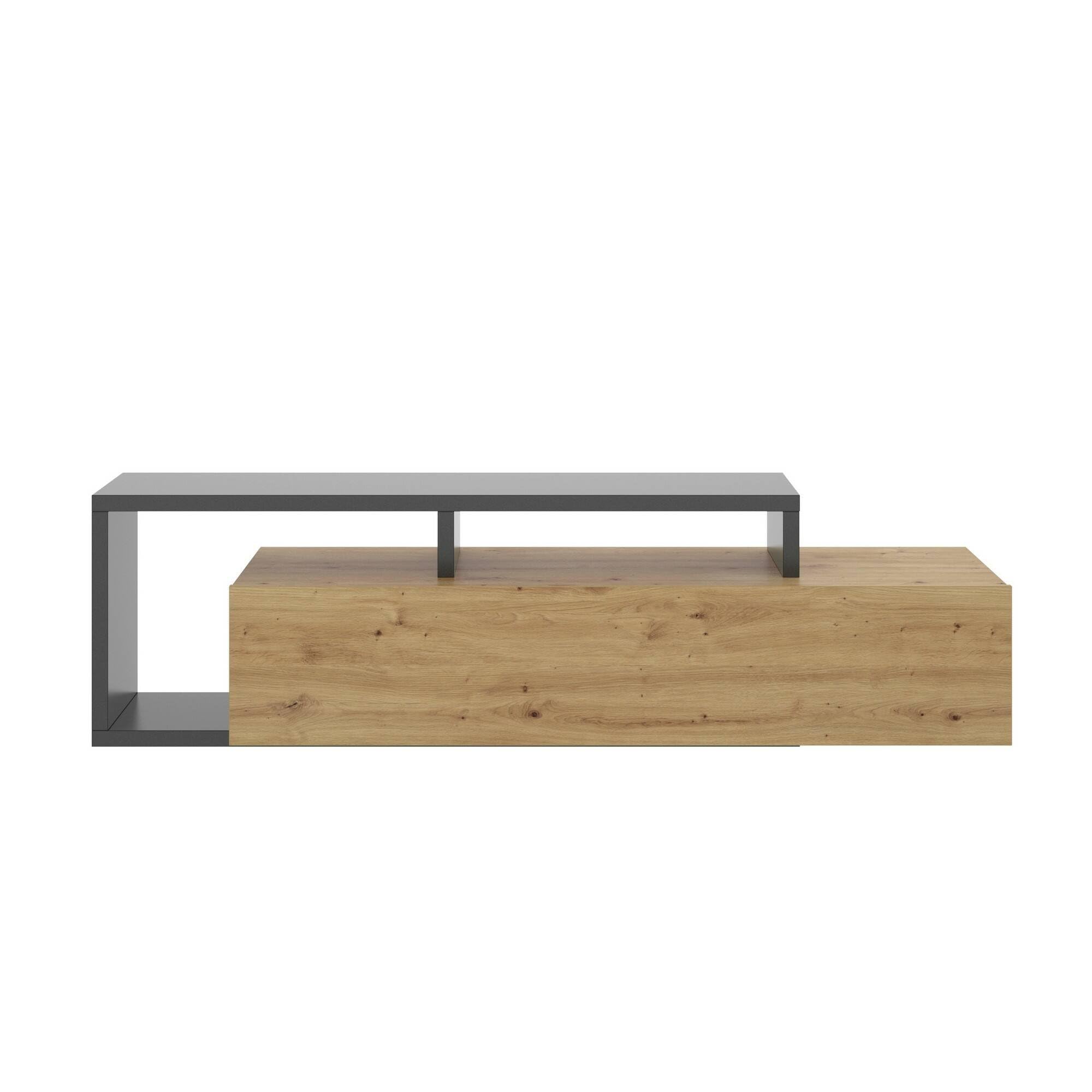 Dmora - Mobile porta TV Maiella, Credenza bassa da soggiorno, Madia da salotto per televisione, 165x40h47 cm, Rovere Nodi e Antracite