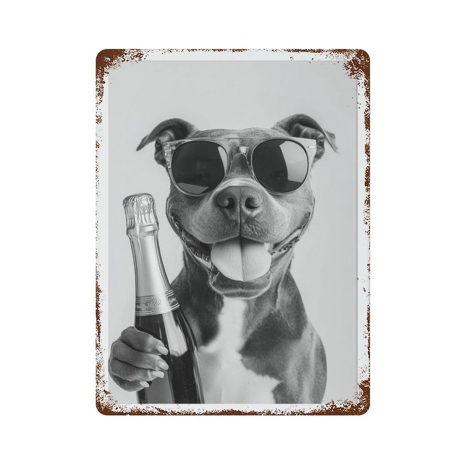 xiaoxiaoshen Staffy Bull Terrier Drinking Champagne Bar C Funny Dog Wall Decor Art Metal Tin Poster Modern Home Decor Art Home Bar Shop Decorations Vintage Sign 40x30cm