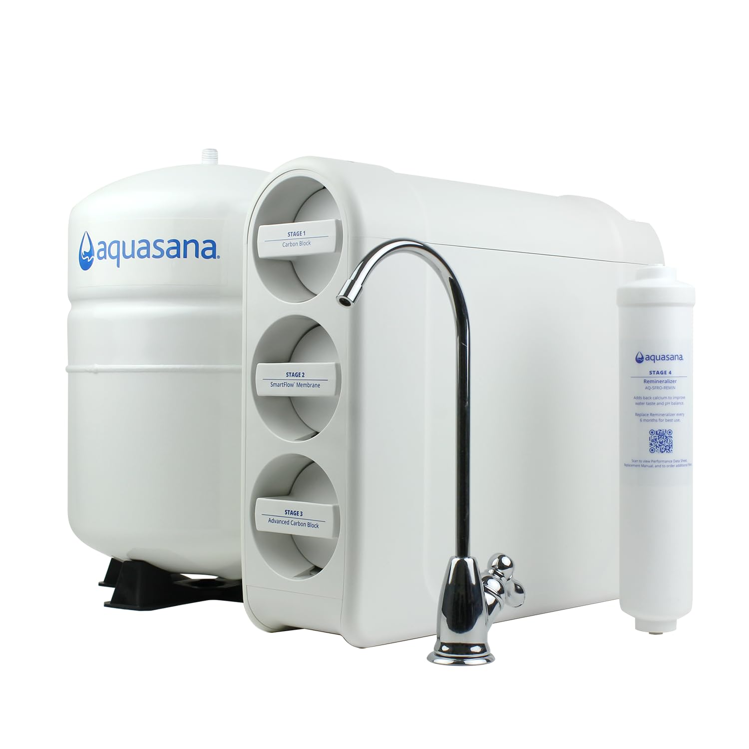 Aquasana SmartFlow® Reverse Osmosis Water Filter | RO Under Sink System | WQA Certified up to 99.99% of 90 contaminants Including Fluoride, PFAS, Arsenic, Lead, and Chlorine | Chrome Faucet