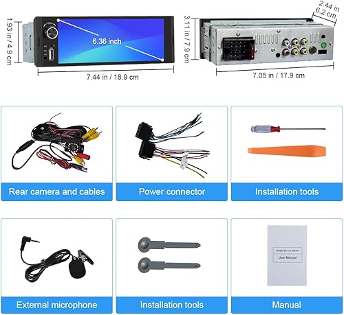 Miniatura 6 de Estéreo de automóvil de un solo DIN, CarPlay de 6.36 pulgadas y Android Auto HD IPS con pantalla táctil con Bluetooth con cámara de respaldo,