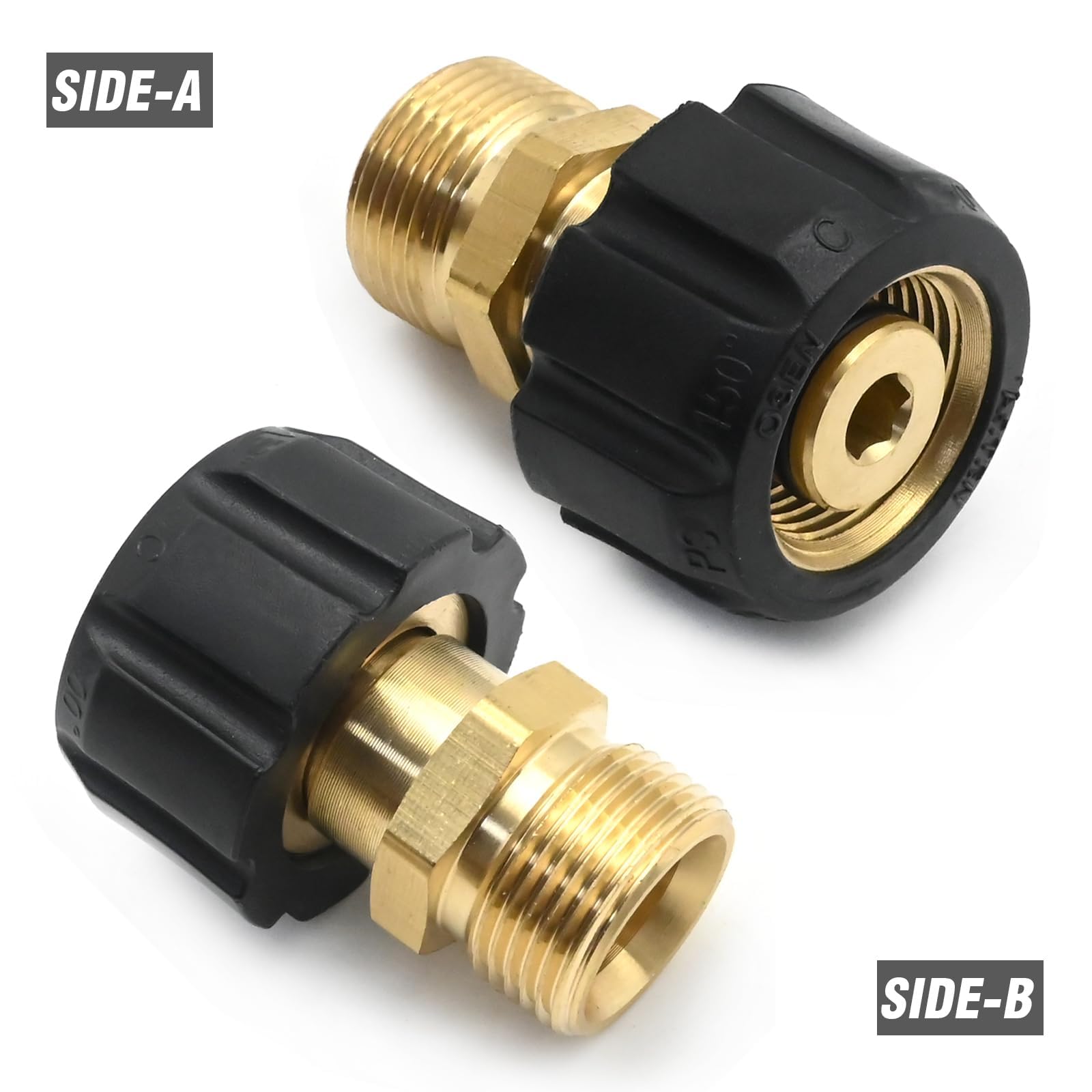 Acoplador de latón para lavadora a presión, rosca hembra M22 de 15 mm a M22 macho de 14 mm, adaptador reductor de buje hexagonal robusto para tubería de agua de jardín (4500 PSI)
