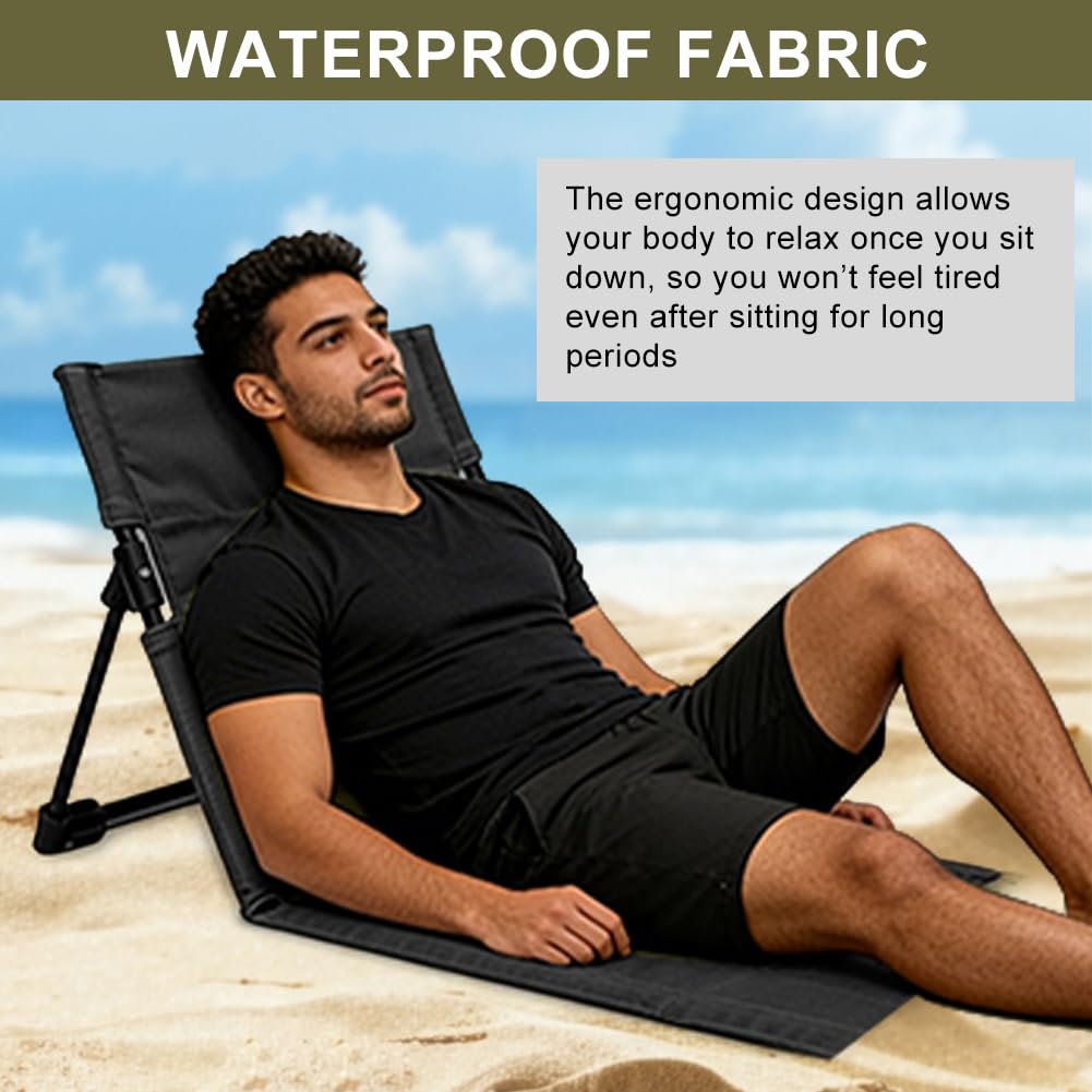 Tappetino da spiaggia con schienale, pieghevole da 1 cm, imbottito, con custodia, ideale per spiaggia, giardino, campeggio, picnic, 108 x 40 x 41 cm