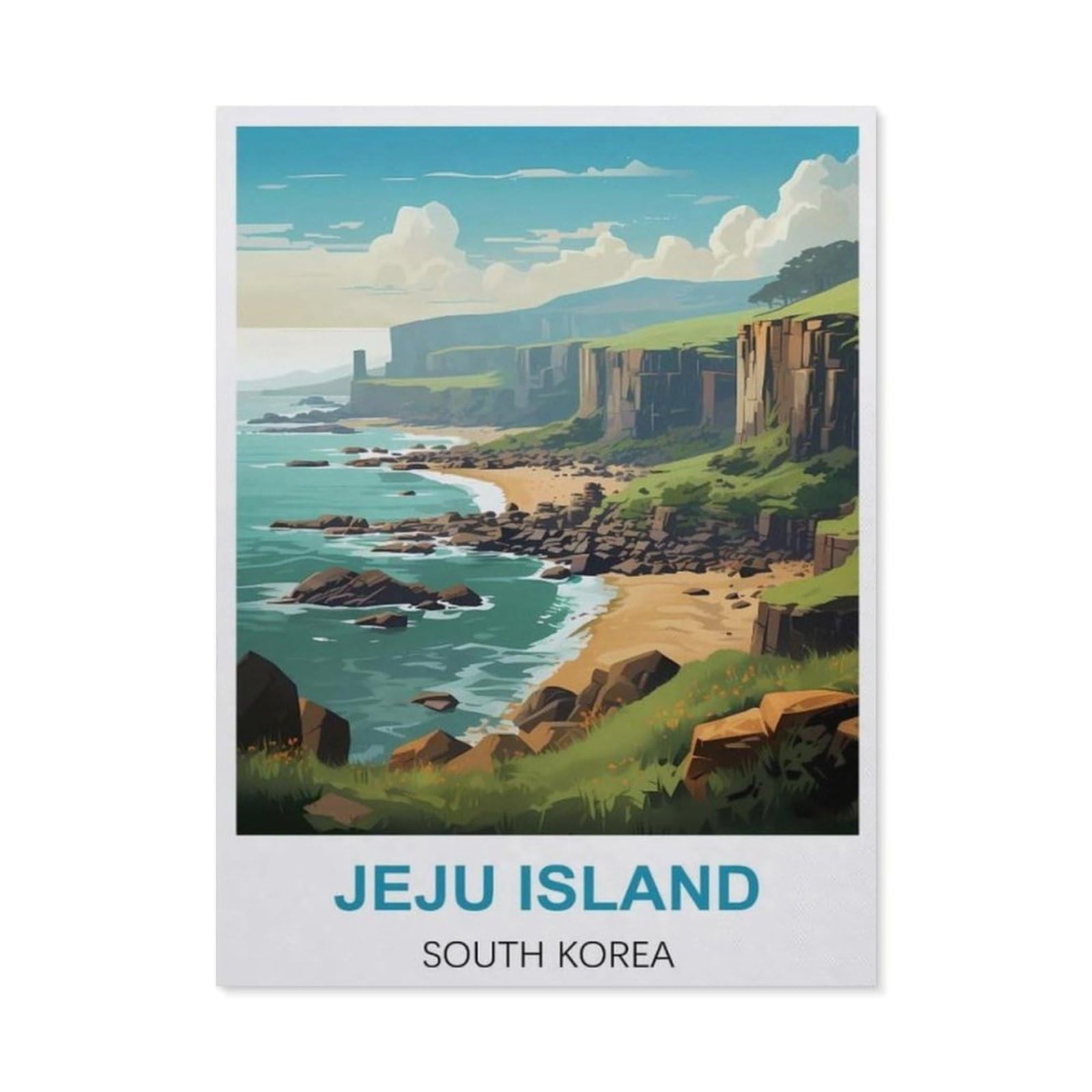 BEAYODKP Full Diamond 5D DIY Diamond Painting，Jeju Island Vintage Travel Posters，3D Diamond Embroidery Cross Stitch Mosaic Needle Works（40 x 50 cm/15.74 x 19.68 inches）-BX14