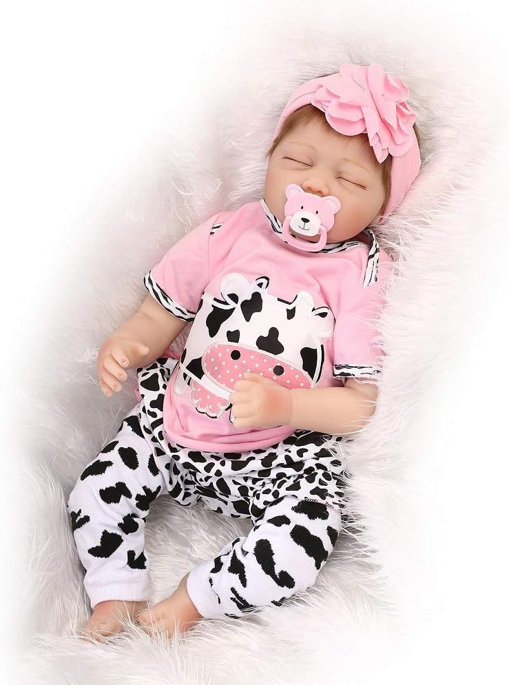 Pinky Reborn Soft Vinyl Silicone 22 Inch 55cm Sleeping Real Look Lifelike Reborn Baby Doll Realistic Newborn Baby Dolls Girl Toy Magnet Pacifier Xmas Gift