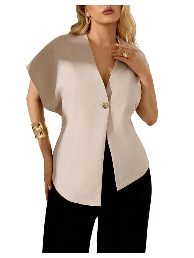 Floerns Womens Plus Size Elegant Dolman Sleeve Blazer V Neck Button Office Work Suit Jacket