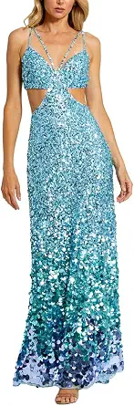 Ombre Sequined Cut-Out Gown with Thin Straps by Mac Duggal