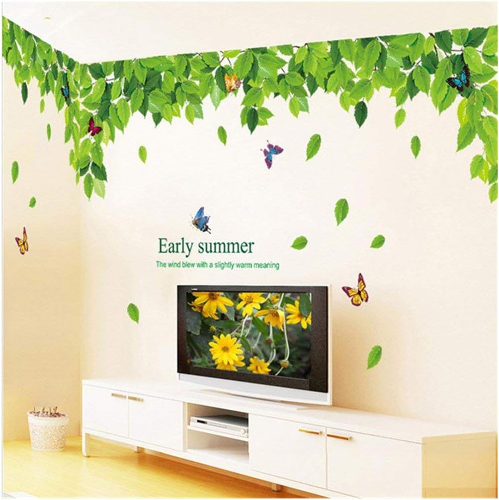 Cinlla Wall Stickers Green Spring Vine Leaf Top Ceil Ceilling Love Life Vinyl Decal Wall Sticker for Classroom Window Living Room Home