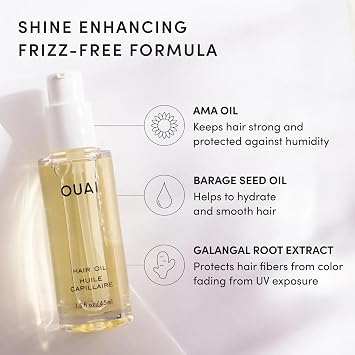 OUAI Hair Oil - Hair Heat Protectant Oil for Frizz Control - Adds Shine and Smooths Split Ends - Color Safe Formula - Paraben, Phthalate and Sulfate Free (1.5 fl oz)