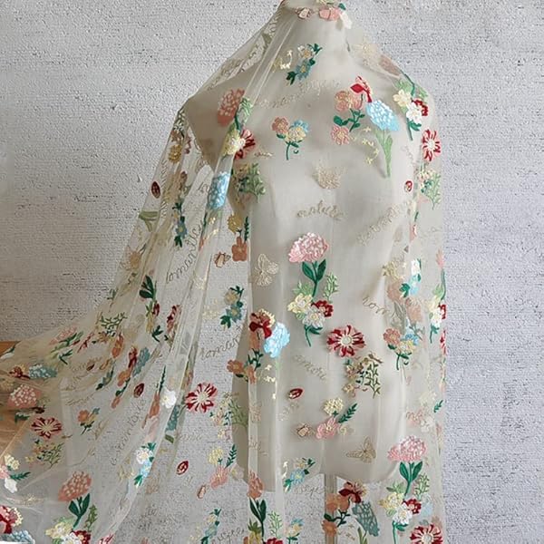 Vlinder Bloem Abrikoos Mesh Borduurwerk Tule Kant Stof DIY Kleding Rok Accessoires Zware Industrie Wateroplosbare Doek (Color : Light blue, Size : 130cmx100cm)