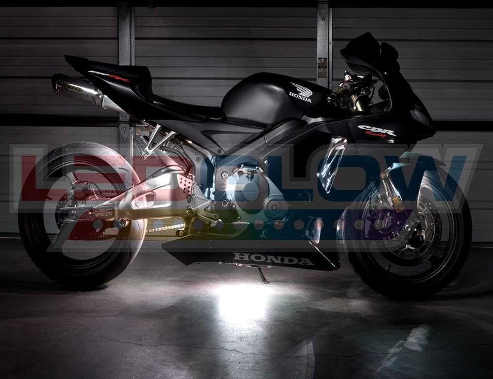 LEDGlow 12pc Advanced White LED Motorcycle Accent Neon Underglow Lighting Kit - 4 Patterns - 4 Brightness Levels - 6" Flexible Light Strips - Includes Waterproof Control Box & 2 Wireless Remotes