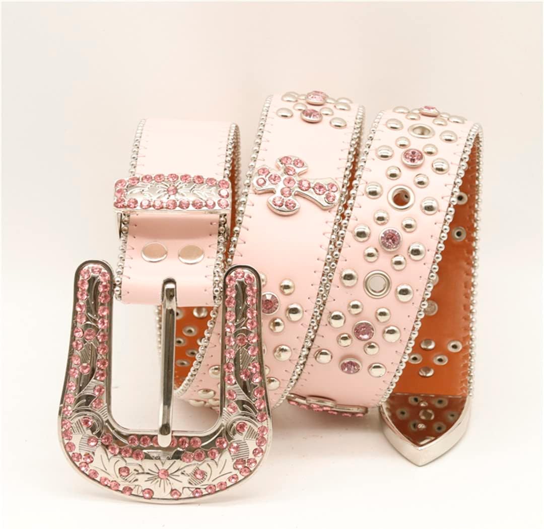 Mkjuuior Punk Western Cowgirl Cowboy Bling Diamonds Belt Studded Belt for Women Men