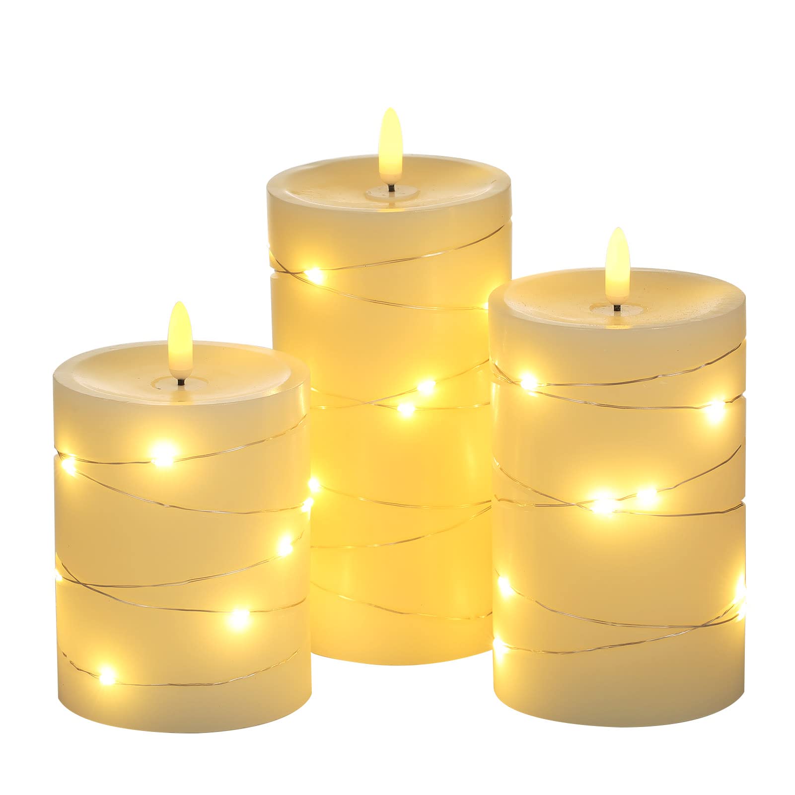 Morelian3PCS Flameless Candle Lights with Twisted Lights Kit Constant Bright Heads Lighting Effect/Constant Bright String Light 2 * AA Cell Operated for Indoor Outdoor Dinner Party Wedding Festival