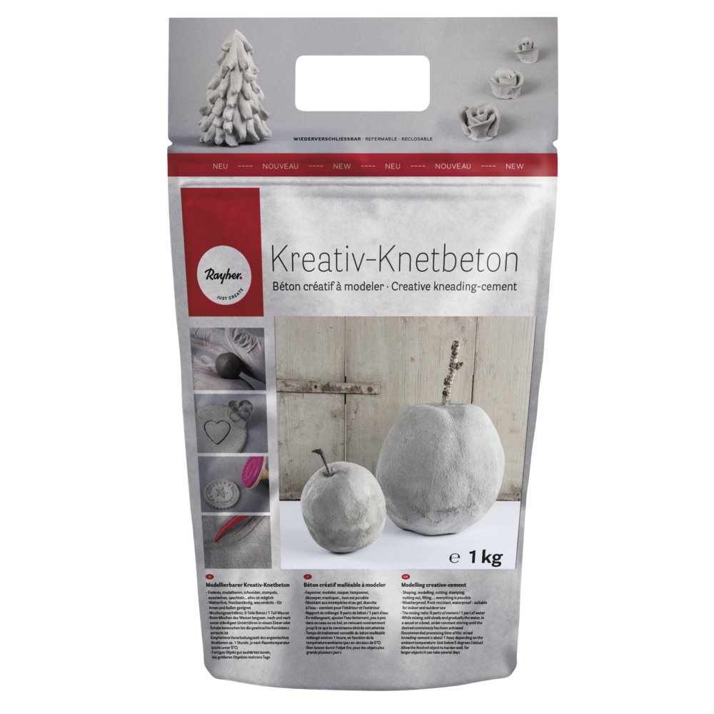 Rayher Creative kneading-Cement, Bag 1kg, Powder, Grey, 1 kg