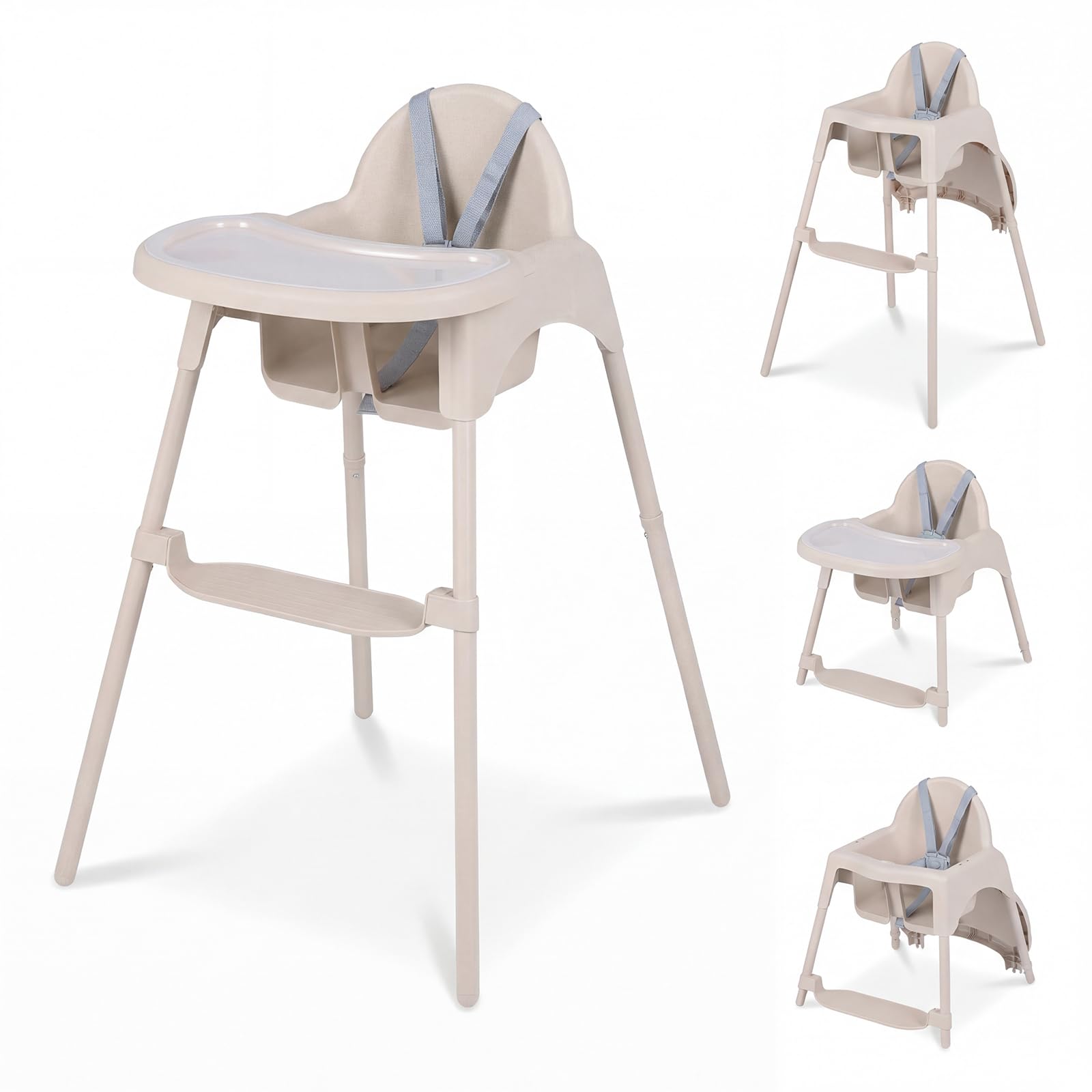 COSTWAY 4 in 1 Seggiolone per Bambini, Vassoio Doppio Rimovibile | Cintura di Sicurezza a 5 Punti, Poggiapiedi Reversibile, per Bambini 6-36 Mesi