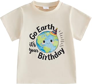 Kids Toddler Little Boys Girls Earth Day Shirt Short Sleeve Funny Letters Print Planet T-Shirt Top