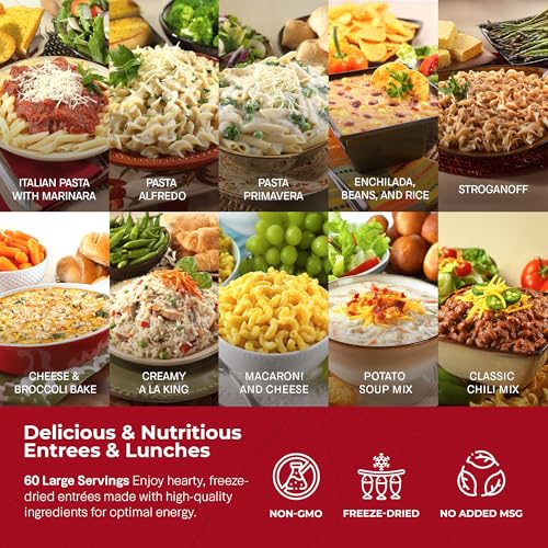 Image of Legacy Food Storage 60 Serving Emergency Food Supply Bucket, 10 Entrees, 4 Breakfasts, 24,520 Total Calories, Shelf Stable Breakfast Lunch & Dinner, Freeze Dried Survival Meals for MRE Camping, Hiking, Prepping