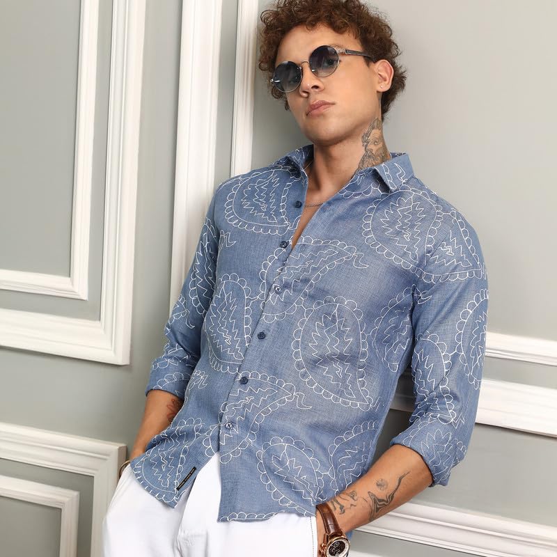 CAHOOT Camicia da uomo tinta unita con pieghe | abbigliamento casual | colletto spalmato | maniche lunghe | chiusura con bottoni | camicia realizzata con vestibilità comoda per l'uso quotidiano
