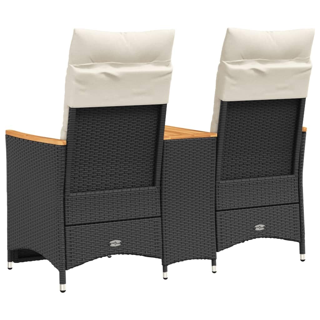 Divano da Giardino Reclinabile 2 Posti con Tavolino Rattan Nero