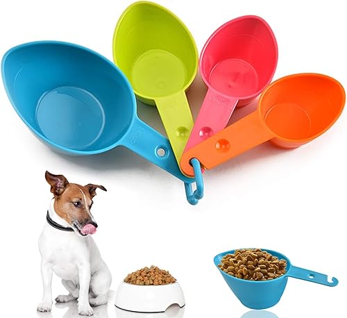 Lainrrew Cuchara de comida para mascotas, tazas de comida para perros, juego de tazas y cucharas medidoras de plástico, cuchara de comida para