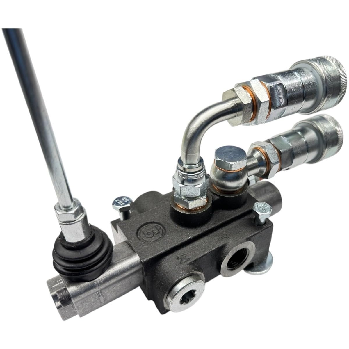 Distribuidor hidráulico para tractor, 1 palanca doble efecto 3/8", 45 litros, 300 bar, con acoplamientos rápidos, adaptador de 90 grados y tornillos de fijación