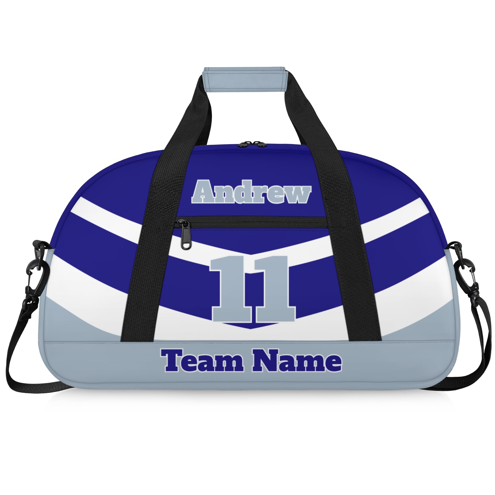Personalised Sports Duffle Bag | Custom Name Gym Bag with Shoulder Strap | Water-Resistant Football Rugby Basketball Volleyball Training Kit Bag for Teams | N-Navy Grey