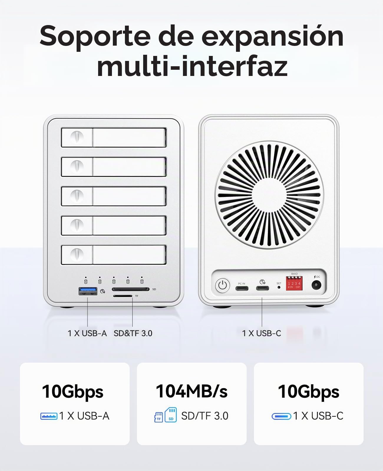 ORICO Caja para Discos Duros Raid All-Flash de 5 Bahías, Compatible con SSD SATA de 2,5 Pulgadas admite SSD SATA y Discos Duros de 2,5 Pulgadas con un Grosor de 7 mm o 9,5 mm - 8858RC3