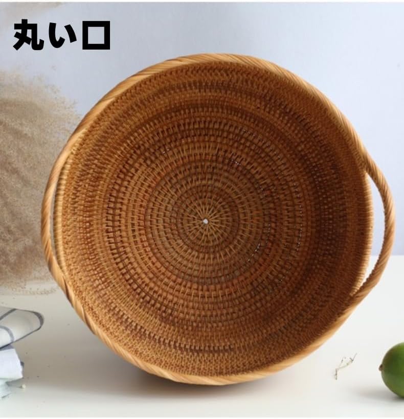 VEKAZ製 藤オシャレ かご ラタン手工芸品 円型 収納ュラル 取っ手付 ホテル 雑貨屋バスケット 家庭藤楕円両手持ちフルーツトレ