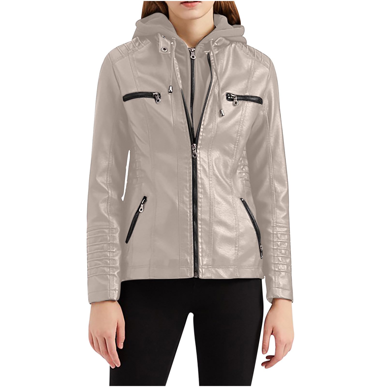 NinedayxWomens Leather Jacket Motorcycle Jacket Women Womens Motorbike Jacket Ladies Biker Jackets Long Hoodie Women Women's Jackets Long Sleeve Hooded Two Thousand and Twenty-Four