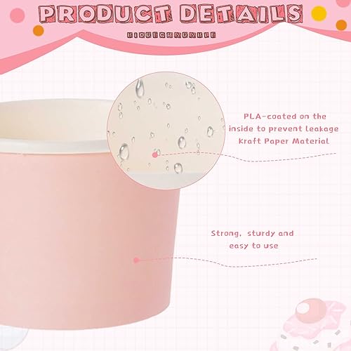 Miniatura 3 de 100 tazas de helado de 8 onzas con 100 cucharas, recipientes de helado de color sólido, tazas de helado desechables, tazones de yogur para postre,