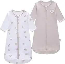 Saco de dormir para bebê, manga comprida, cobertor usável, algodão, zíper bidirecional, saco de dormir de 0,5 tog, para bebês de 0 a 18 meses