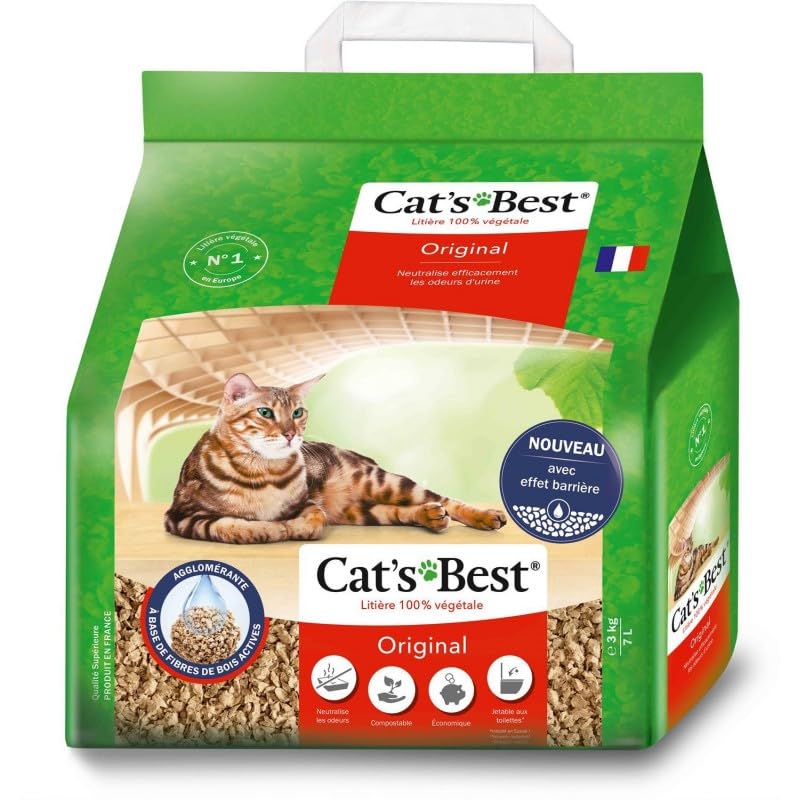 Caty Best - Original 3Kg/7L Litière Végétale Agglomérante pour Chat - Nouvelle Formule Respectueuse de l'environnement - Contrôle des Odeurs et Absorption Optimale des Liquides. - L'Unité