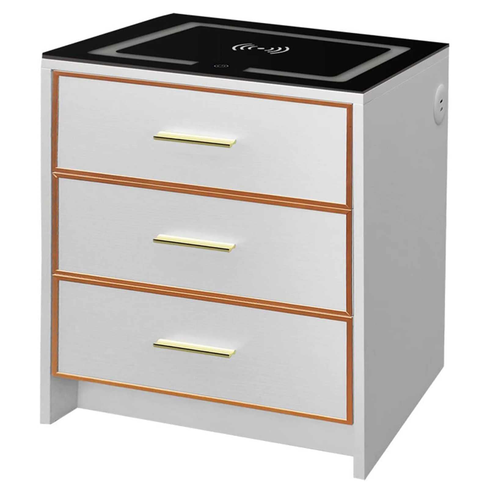 WENCY Nightstand with Charging Station USB port and LED Lights Side Tables Bedroom Modern with 3 Storage Drawers for Bedroom and Living Room