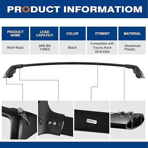 Miniatura 7 de Barras transversales de techo con cerradura de 260 libras compatibles con Toyota RAV4 2019-2025, barras transversales de aluminio resistentes (no