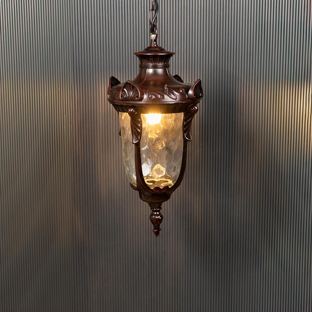 Whispering Homes Farmhouse Outdoor Hanging Light - Small Brown | Metal Glass Waterproof Brown Pendant Light | Exterior Hanging Lighting for Terrace, Porch & Garden-image-23