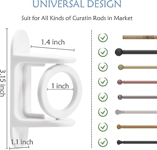 Miniatura 2 de Soportes para barra de cortina sin taladro, 4 soportes autoadhesivos para barra de cortina sin taladrar Adhesivo 3M mejoradoGancho giratorio para