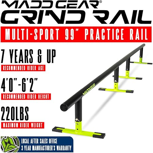 Miniatura 11 de Madd Gear Riel de patinaje de barra plana de 99 pulgadas de largo – Patineta redonda resistente y duradera Pro Scooter o Patín en línea – Altura