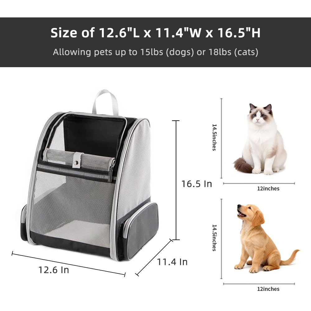 Sac à dos respirant à 360° pour chats et chiens – Pliable, approuvé par les compagnies aériennes avec 1 sac à déjections canines + 5 tapis hygiéniques anti-fuite, idéal pour les animaux de compagnie