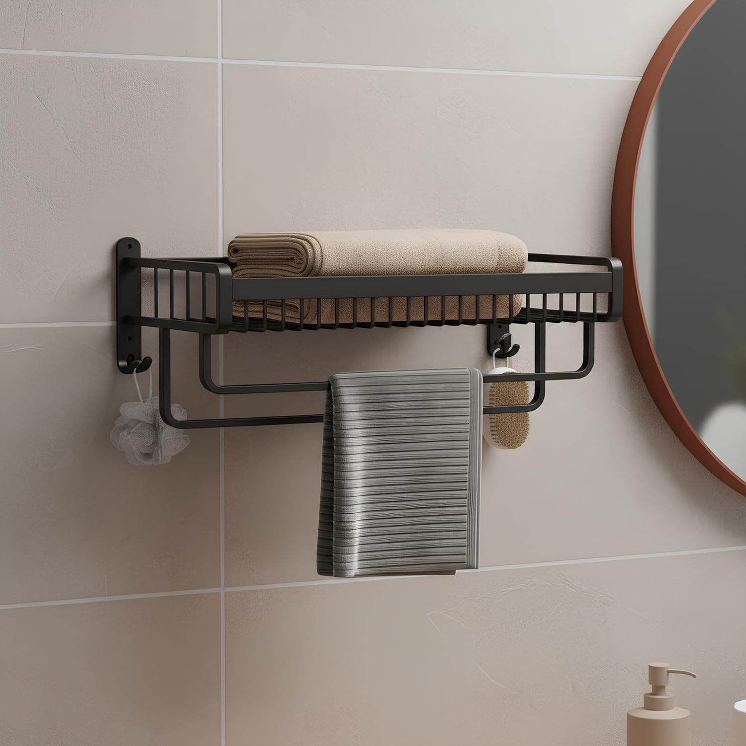 Bathroom Accessories Set - 24 Inch MIORAH Towel Rod Towel Rack Clothes Hanger and Towel Holder - Rust-Resistant Bathroom Fittings for Home Black Pack of 1-image-44