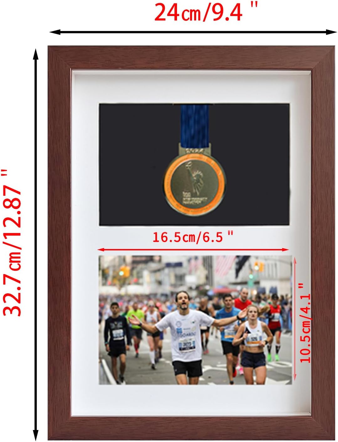 Frame to Display Medals,Sports Medal 3D Box Photo FramesPicture Photo Frame with Certificate Personalised with Title,Marathon Display Frame for medal,Title and Photo,Military/War