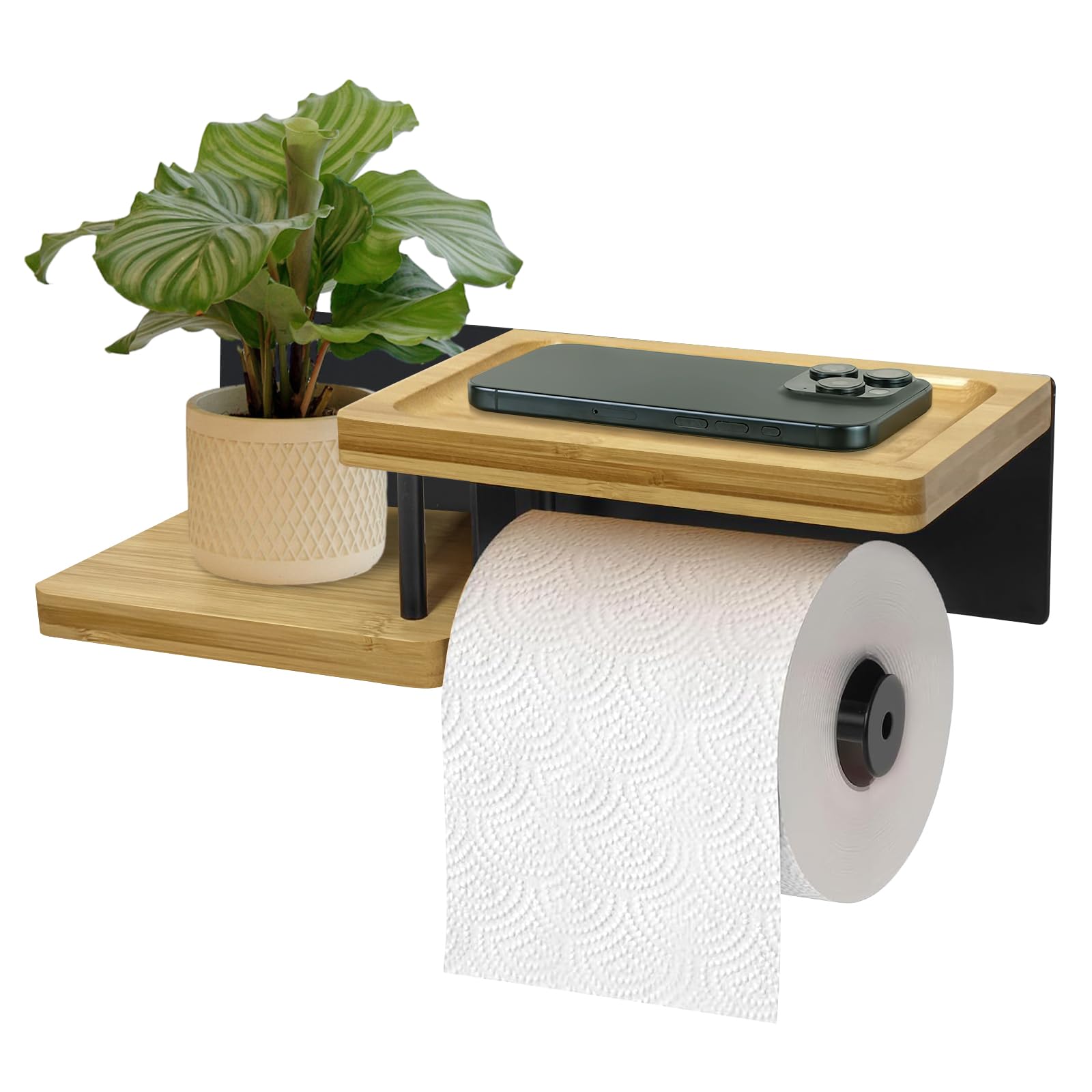 Arredamento Bagno Senza Fori Portarotolo Carta Igienica Senza Foratura - Autoadesivo In Acciaio Inox Con Ganci Per Bagno E Cucina Porta Carta Igienica Nero - 6