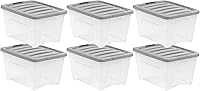 Amazon Basics 32 Quart Stackable Clear Plastic Storage Bins with Latching Lids, Set of 6 - Space-Saving Organization