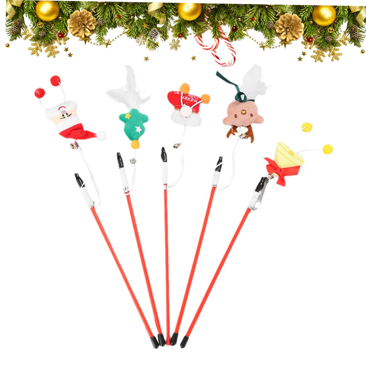 Sosoport 3er-Sets Katzenspielzeug Weihnachts-Teasing-Sticks Interaktives Katzen-Teaser-Spielzeug Für Spaß Und Bewegung 5 Stück * 3