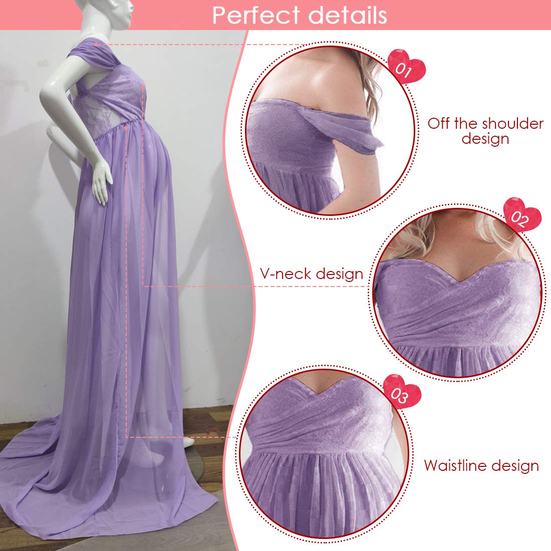FEOYA-Abiti da Donna Incinta Spacco sul Davanti Estate maternità Abiti con Spalle Scoperte Gonne Fotografiche Foto in Chiffon Spara Oggetti di Scena Abito Lungo Abito Lungo in Pizzo Indietro