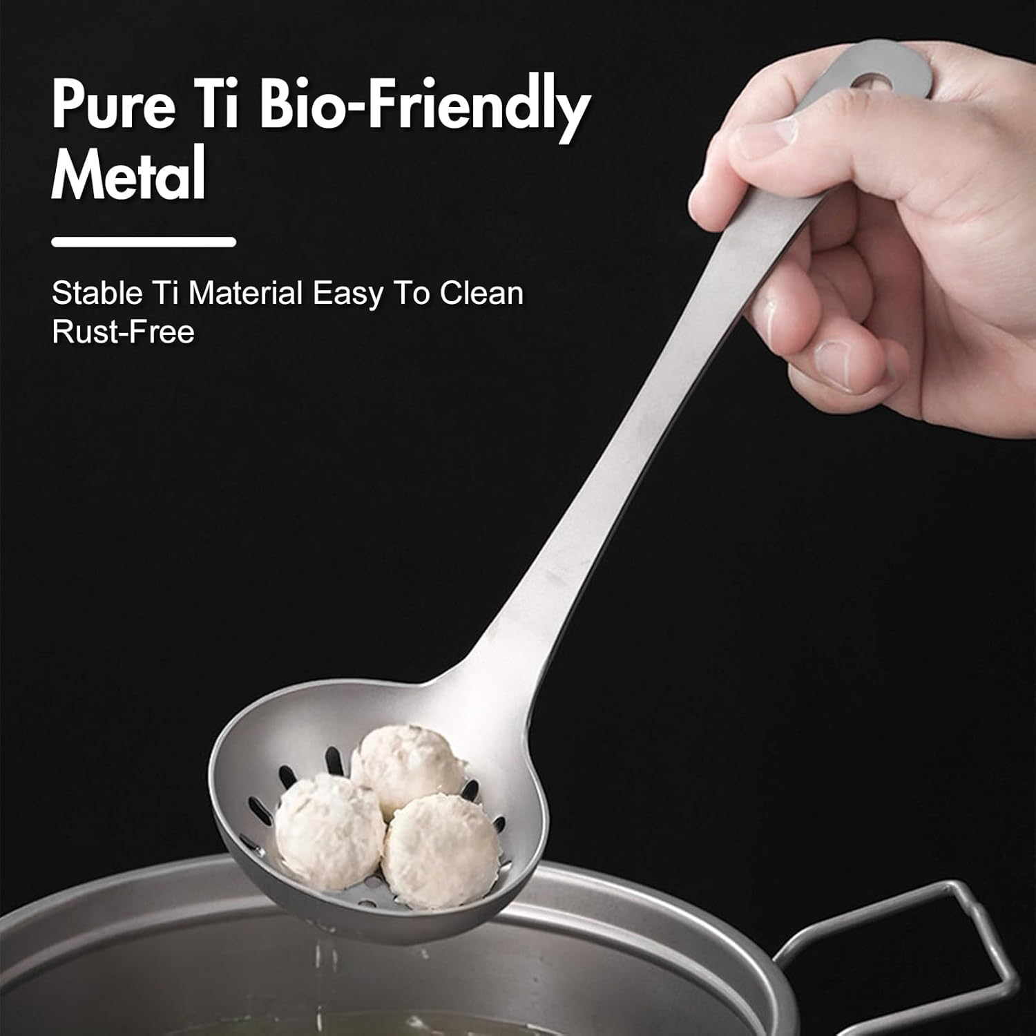 titaniumes Camping Spoon, light Outdoor Spoon with Deep Scoop Head, Ergonomic Handle & Hanging Hole, Slotted Cooking Utensil for Backpacking, Hiking, Picnic Travel (Soup Ladle and Slotted
