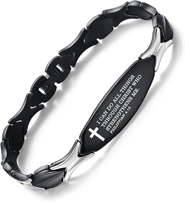 LinnaLove Bible Verse Bracelet - 316L Stainless Steel Black Religious Gift for Her