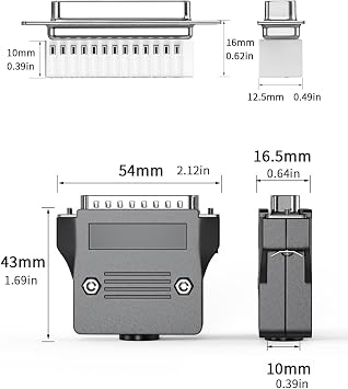 2Pack Small DB25 Male Solderless Connector, 25 Pin Male Direct Connection Bare Wire Terminal Adapter, RS232 D-SUB 25 Pin to Terminal Connector Signal Module, Including Shell and Screwdriver